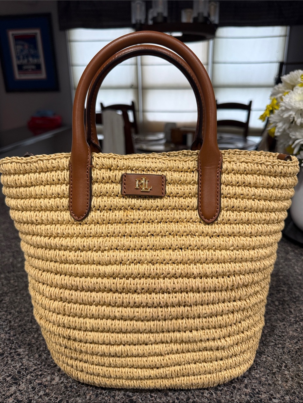 Ralph Lauren Straw Tote in Natural and Brown Leather - Picture 2 of 2